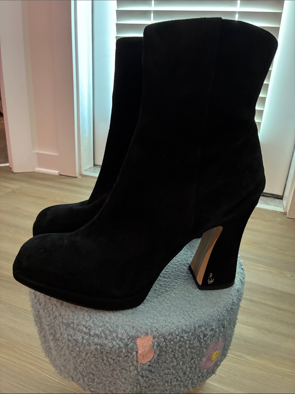 Sam Edelman Jaye Black Suede Block Heel Ankle Boots